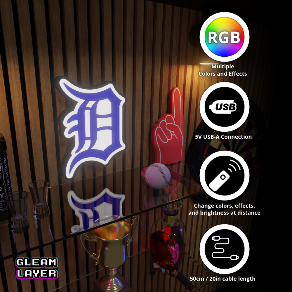 Detroit Tigers Led Light Box MLB Sports Bar Major League Baseball Wall Sign