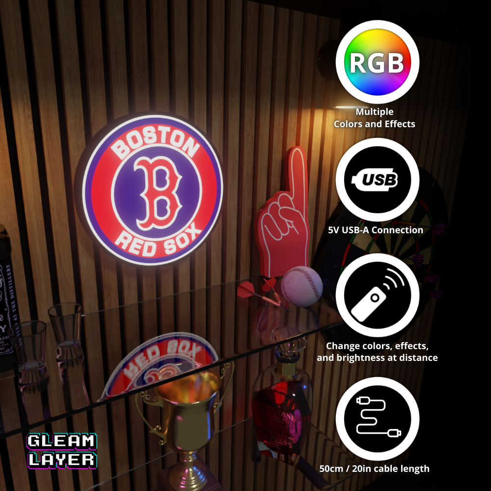 Boston Red Sox Led Light Box MLB Sports Bar Major League Baseball Wall Sign