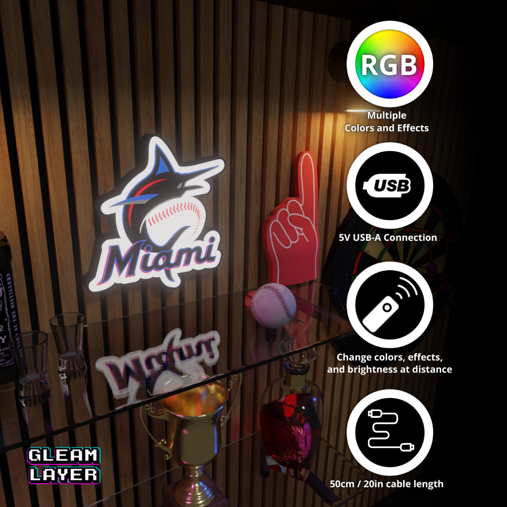Miami Marlins Led Light Box MLB Sports Bar Major League Baseball Wall Sign