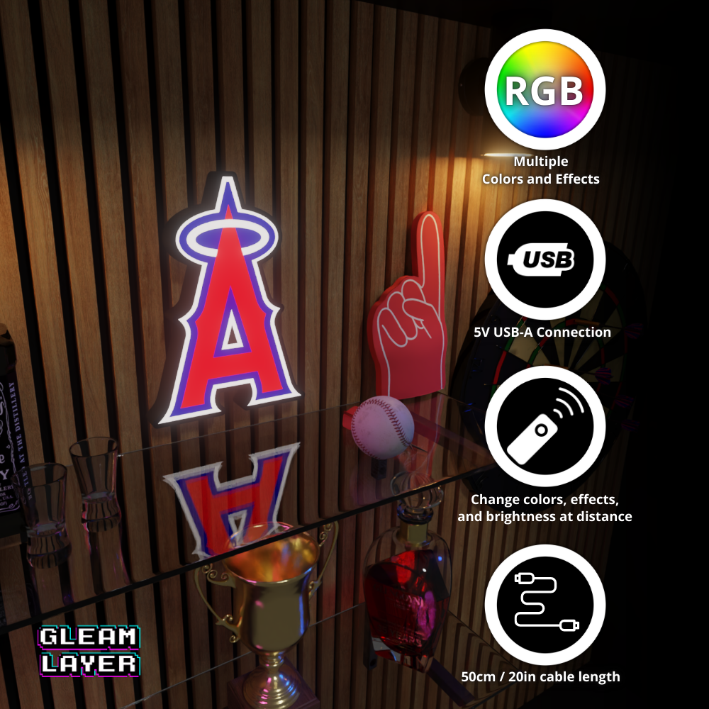 Los Angeles Angels Led Light Box MLB Sports Bar Major League Baseball Wall Sign