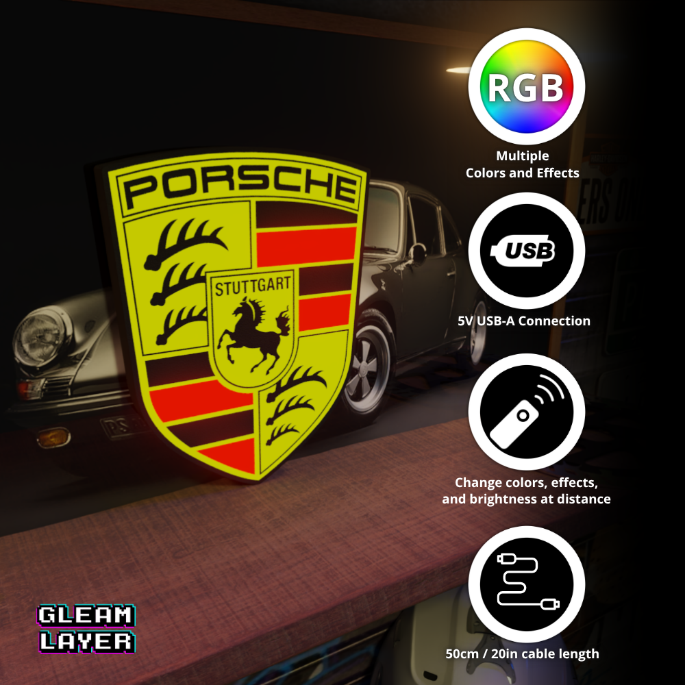 Porsche Logo Wall Display Led RGB Light Sign