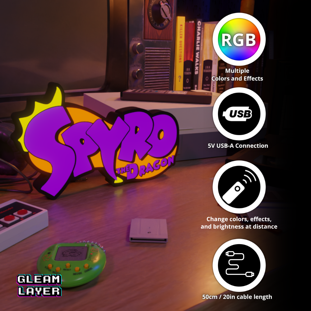 Spyro The Dragon Led Retro Logo Gaming Light Sign