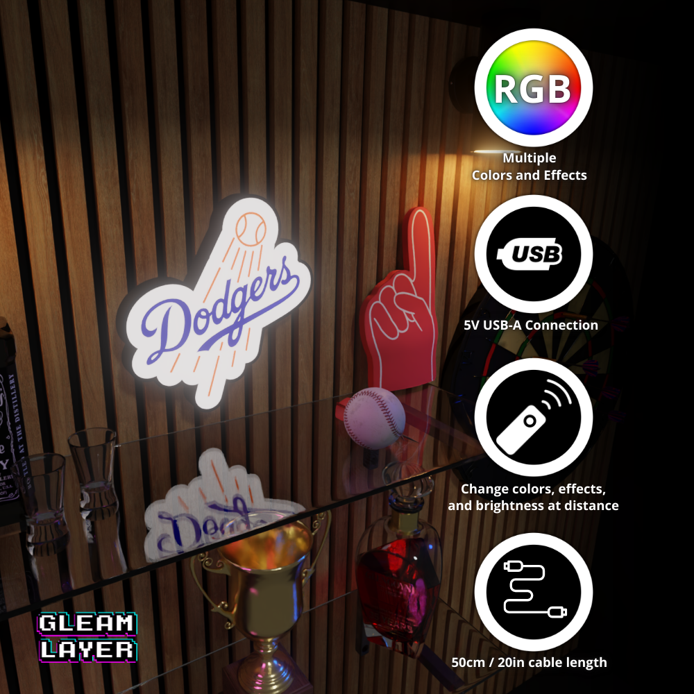 Los Angeles Dodgers 1 Led Light Box MLB Sports Bar Major League Baseball Wall Sign