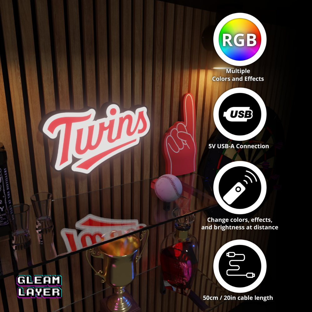 Minnesota Twins Led Light Box MLB Sports Bar Major League Baseball Wall Sign