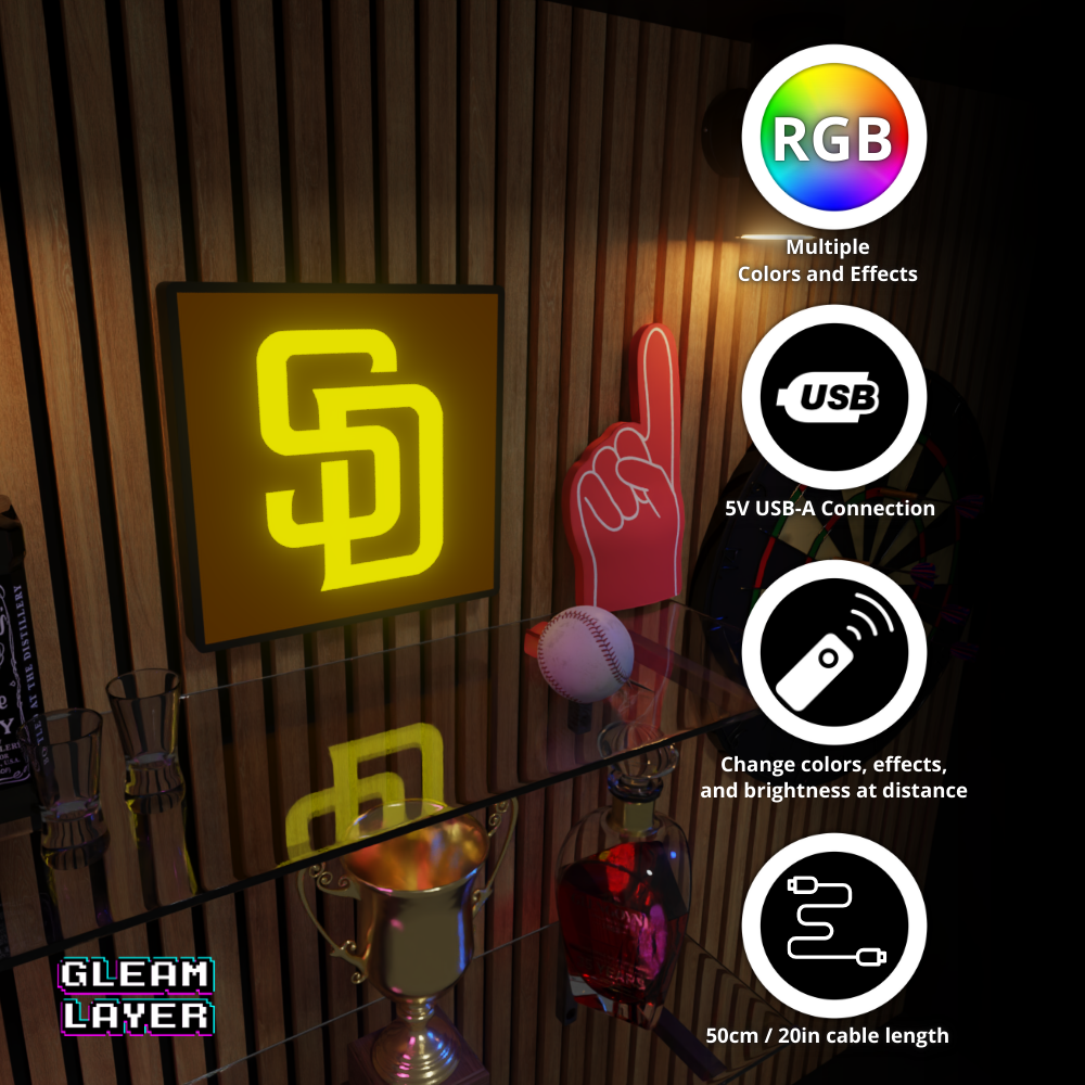 San Diego Padres Led Light Box MLB Sports Bar Major League Baseball Wall Sign