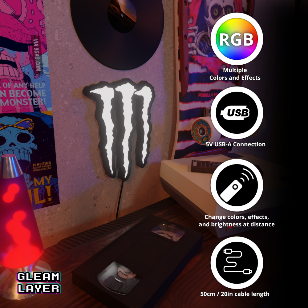 Monster Energy Drink Led Wall Mounted Lightbox Rgb Light Sign