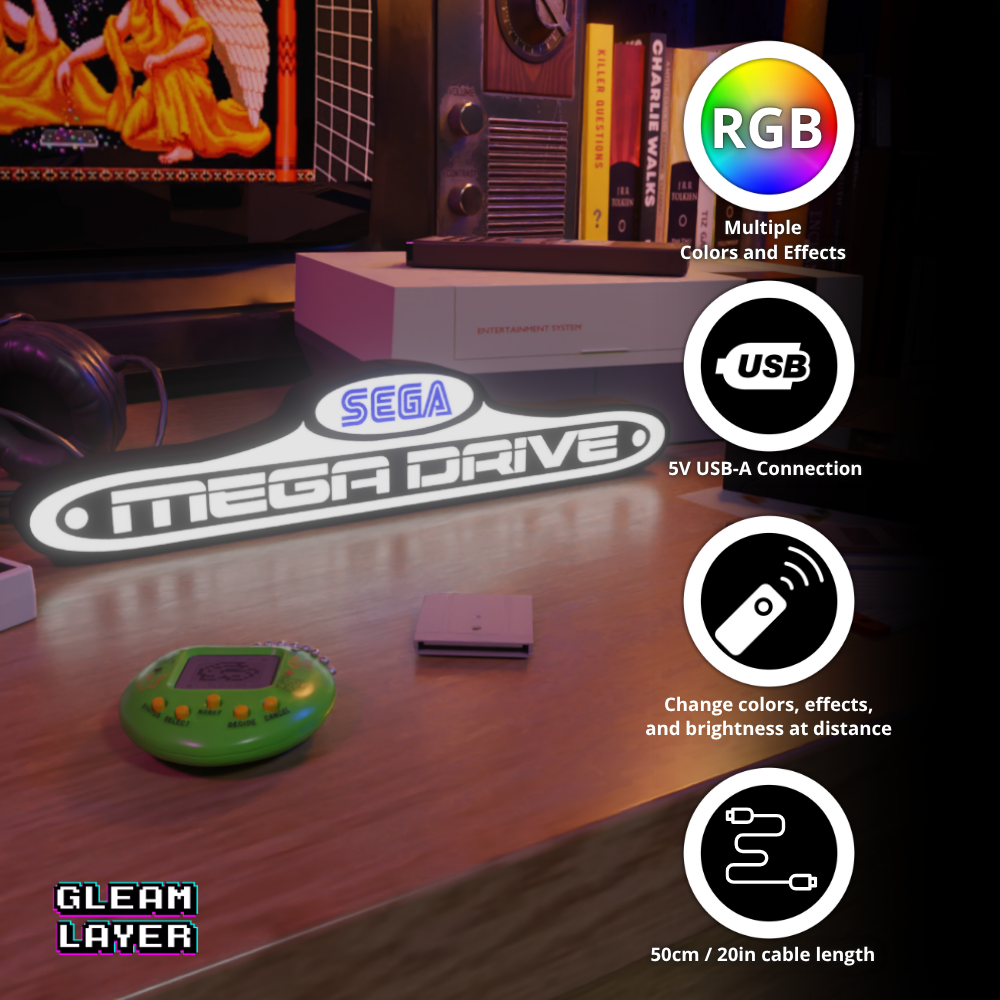 Sega Mega Drive Logo Retro Gaming Lightbox Led Light Sign