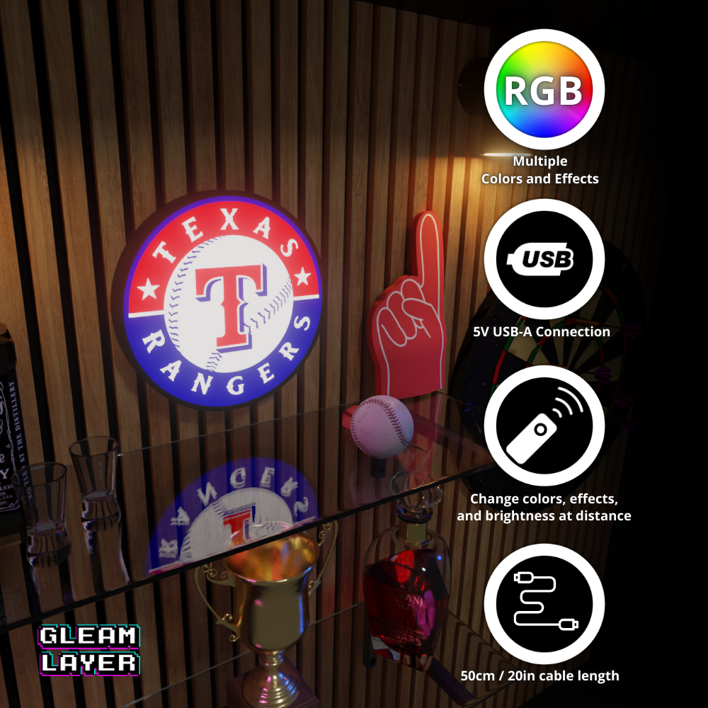 Texas Rangers Led Light Box MLB Sports Bar Major League Baseball Wall Sign