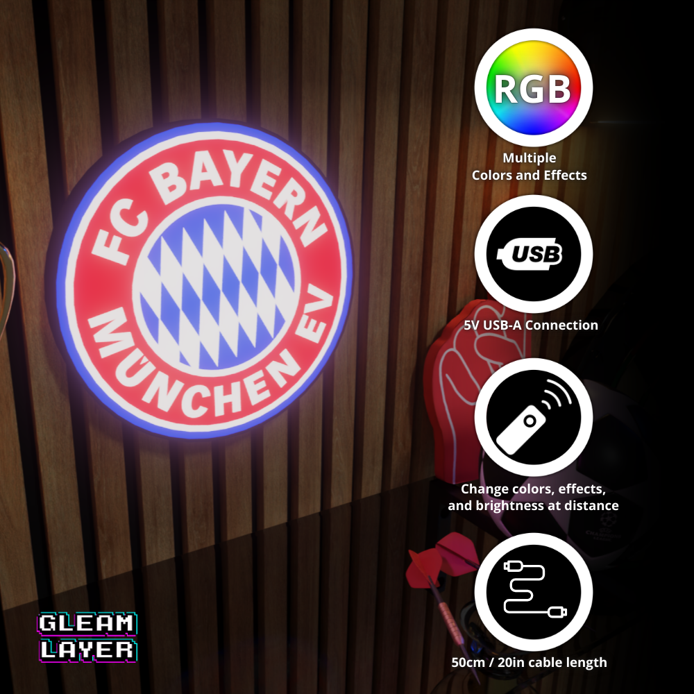 FC Bayern München Logo Led RGB Wall Display Light Sign