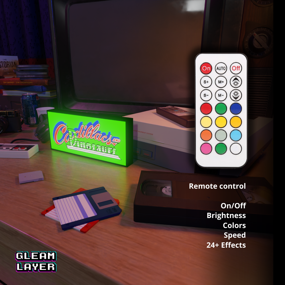 Cadillacs and Dinosaurs Led Arcade Gaming Lightbox Light Sign