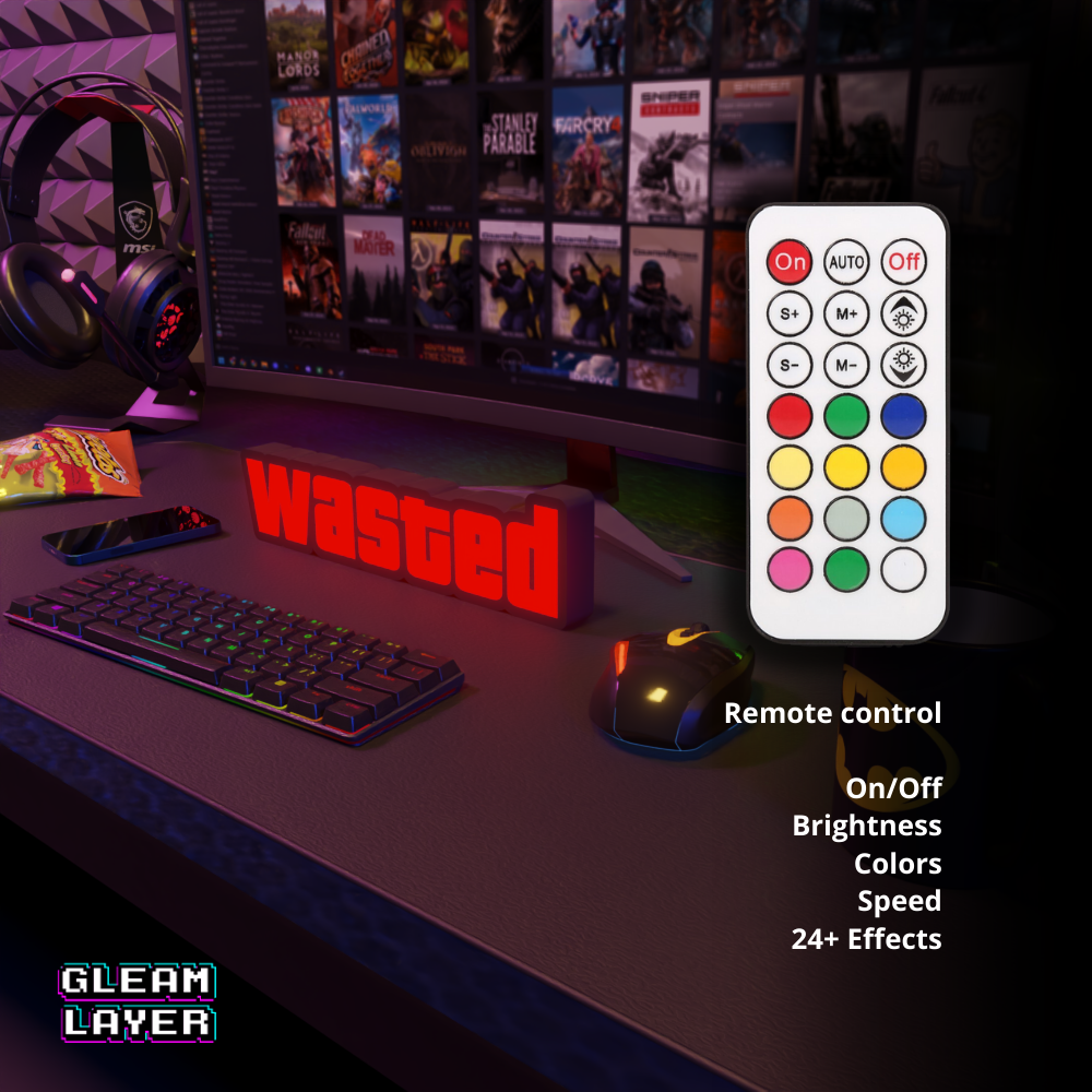 Wasted GTA Grand Theft Auto Led Gaming Light Sign