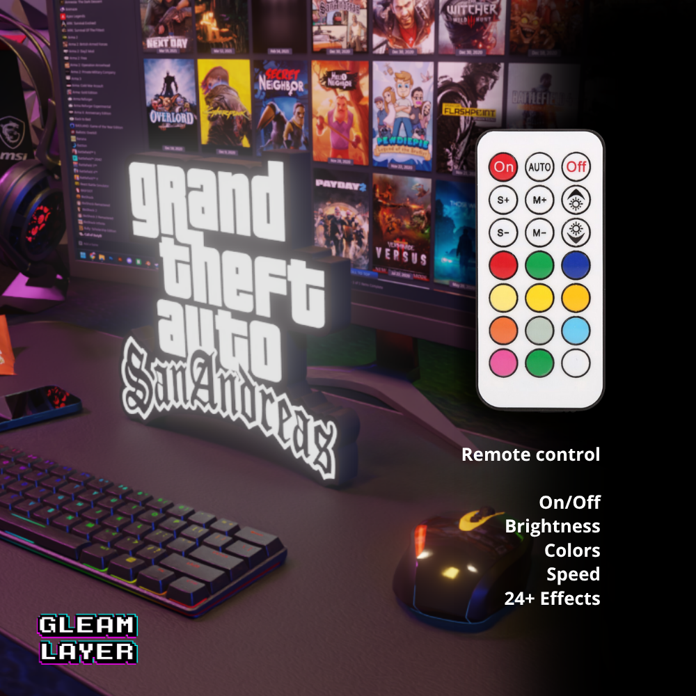 GTA San Andreas Logo Grand Theft Auto Led Gaming Light Sign