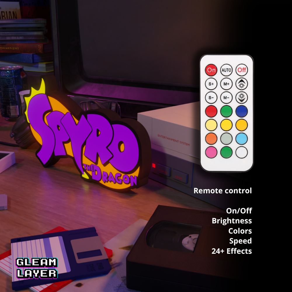 Spyro The Dragon Led Retro Logo Gaming Light Sign