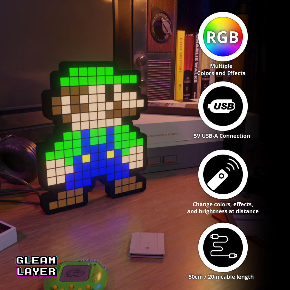 Luigi from Super Mario 8-bit Pixel Led Light