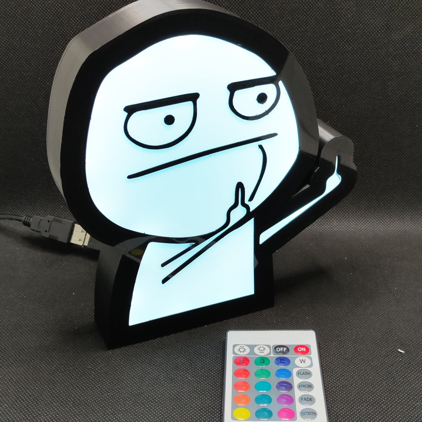 Dedo Médio Troll Face Meme Neon Led Lightbox RGB Lâmpada | Presente para seu amigo rabugento