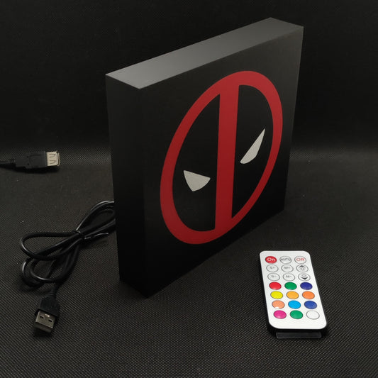 Placa de caixa de luz LED com logotipo do Deadpool