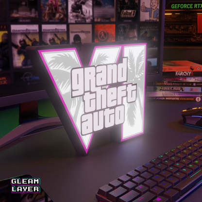 GTA VI Logo Grand Theft Auto 6 Led Gaming Light Sign