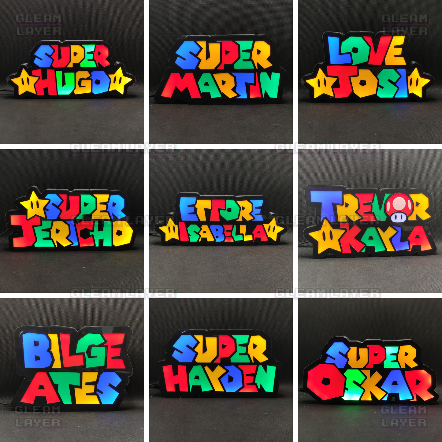 Custom Name Super Mario Style - 2 Names - Led Light Sign