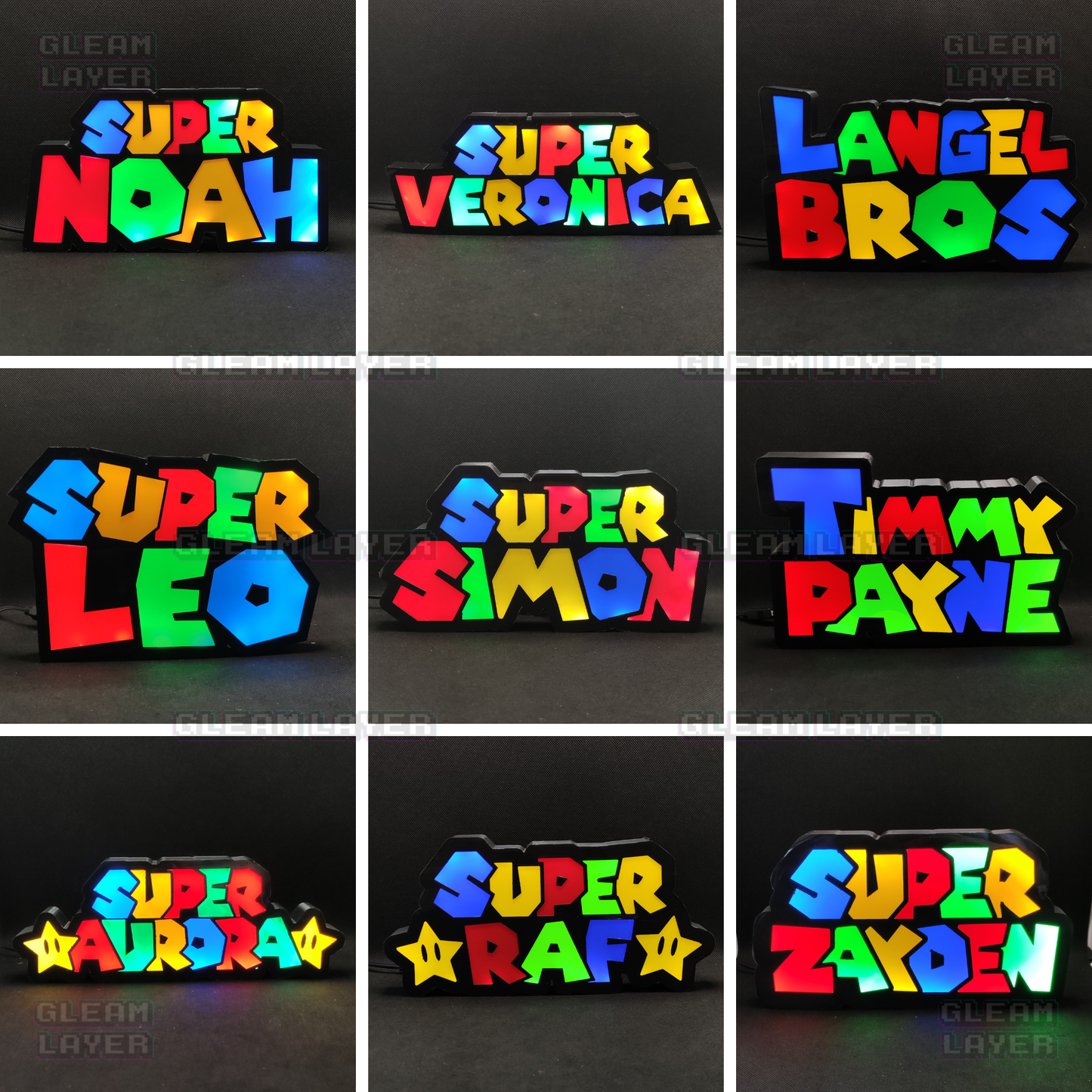 Custom Name Super Mario Style - 2 Names - Led Light Sign