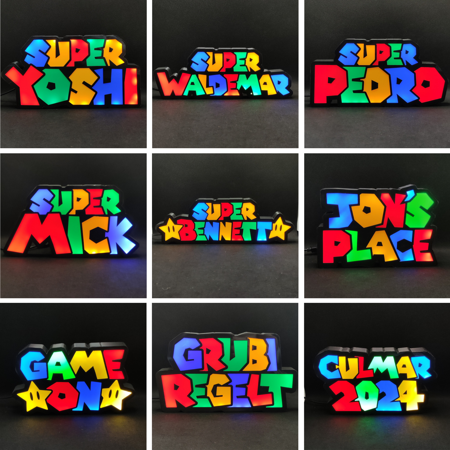 Benutzerdefinierter Name im Super Mario-Stil – 2 Namen – LED-Leuchtkastenschild