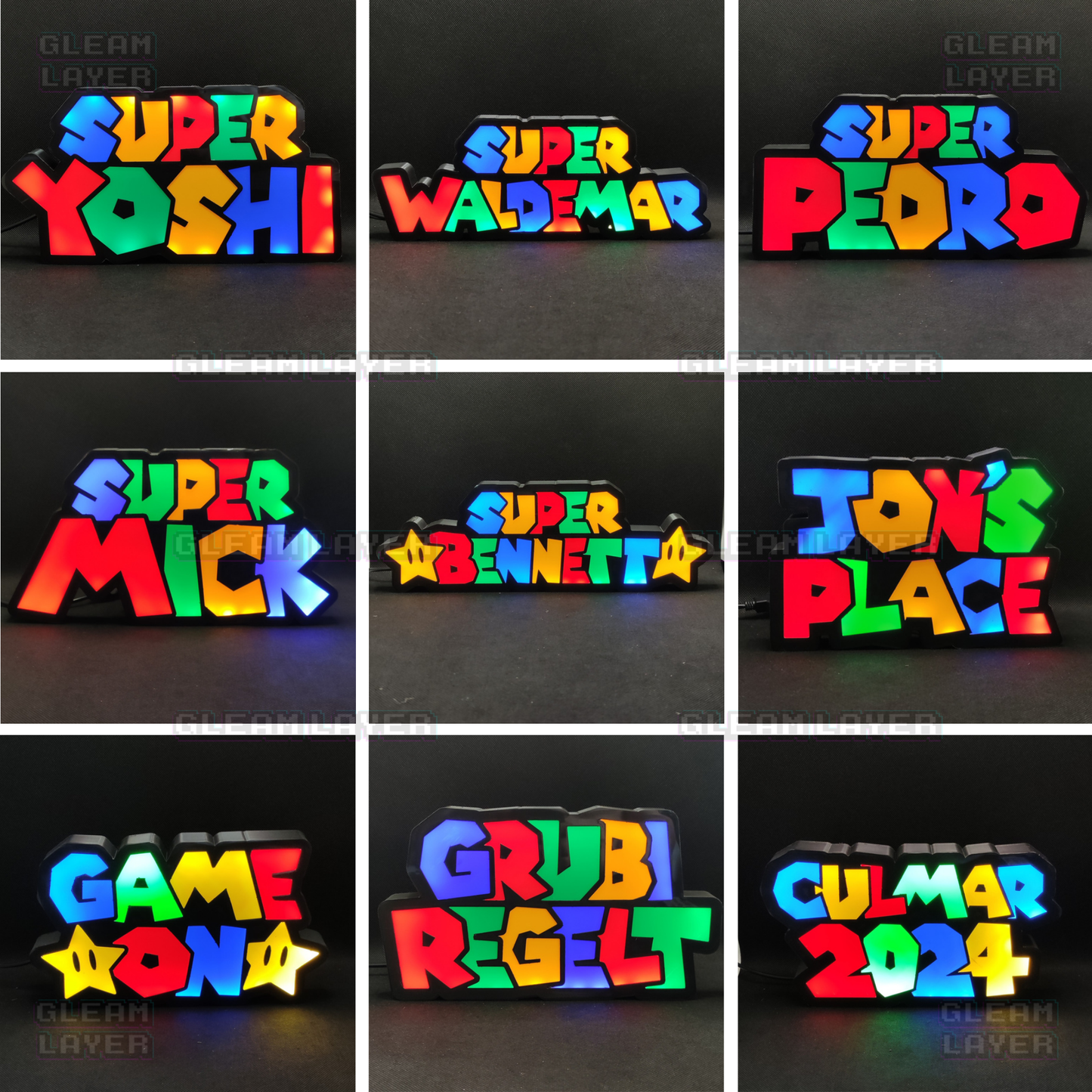 Custom Name Super Mario Style - 2 Names - Led Light Sign