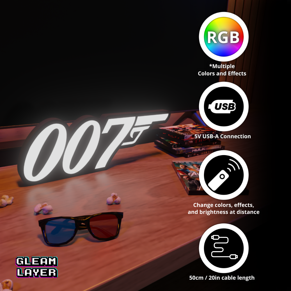 James Bond 007 Secret Agent Led RGB Light Sign