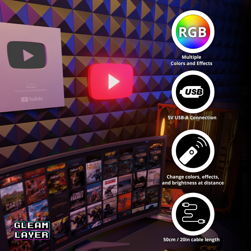 YouTube Red Button Led Light Sign