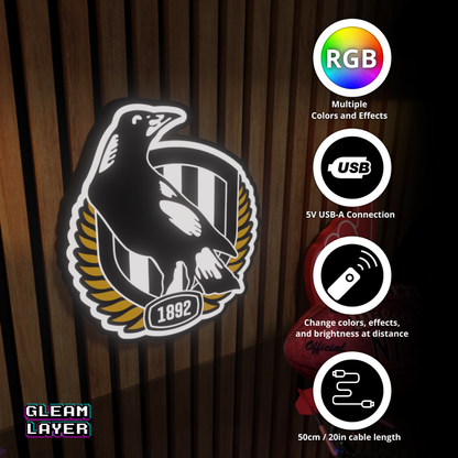 Collingwood Magpies AFL Logo LED RGB Wall Display Light Sign