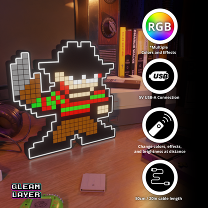 Freddy Krueger 8-bit Pixel Led Lightbox Pixel Art Light
