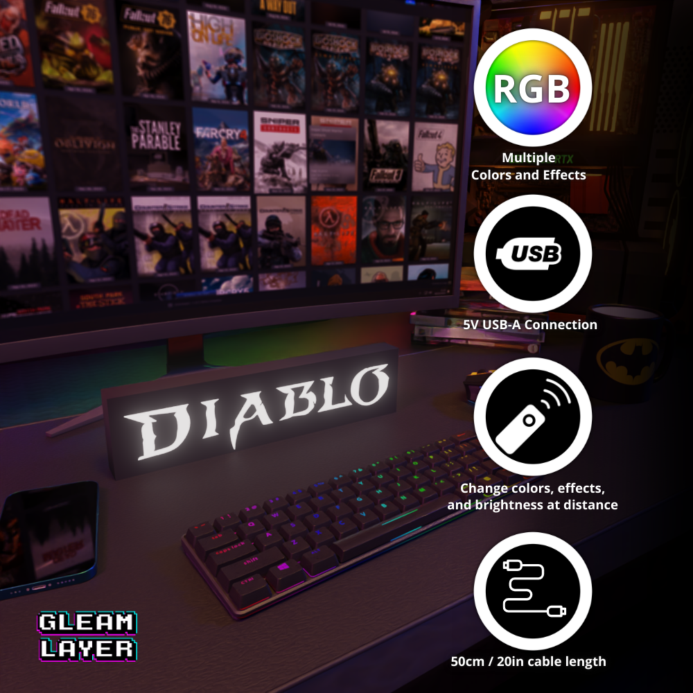 Diablo Led Gaming RGB Light Sign
