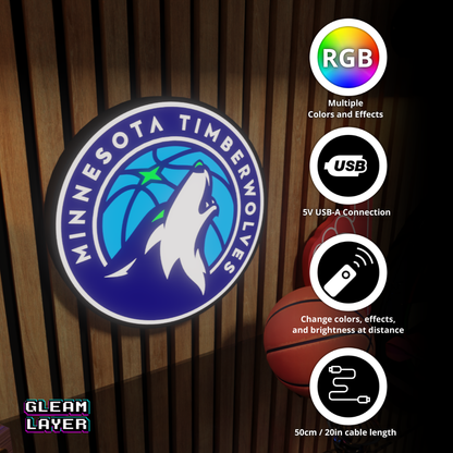 Minnesota Timberwolves Led Light Box NBA Sports Bar Light Display Wall Sign