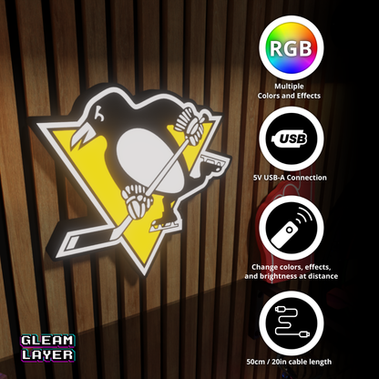 Pittsburgh Penguins Led Light Box NHL Sports Bar Light Display Wall Sign
