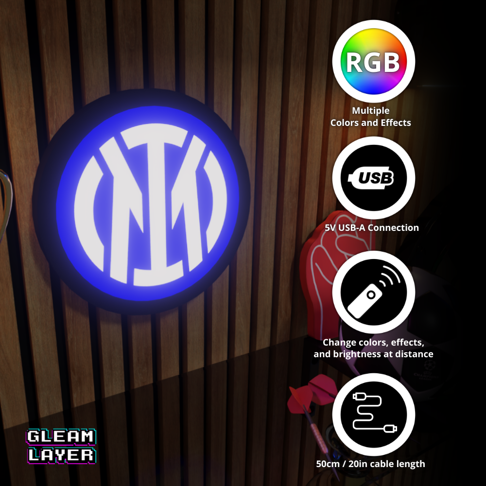 Inter Milan FC Logo Led RGB Wall Display Light Sign