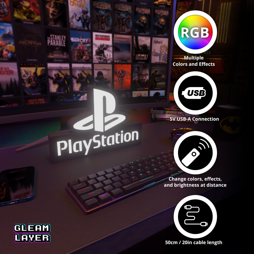 Playstation Led Gaming Lightbox Rgb Light Sign