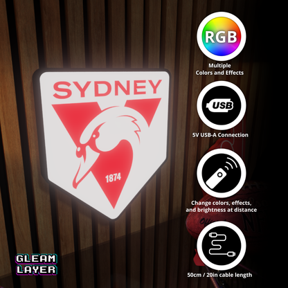 Sydney Swans AFL Logo LED RGB Wall Display Light Sign