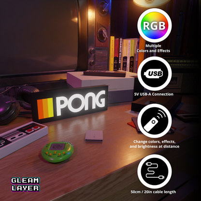 Pong Retro Logo Game Led RGB Light Sign