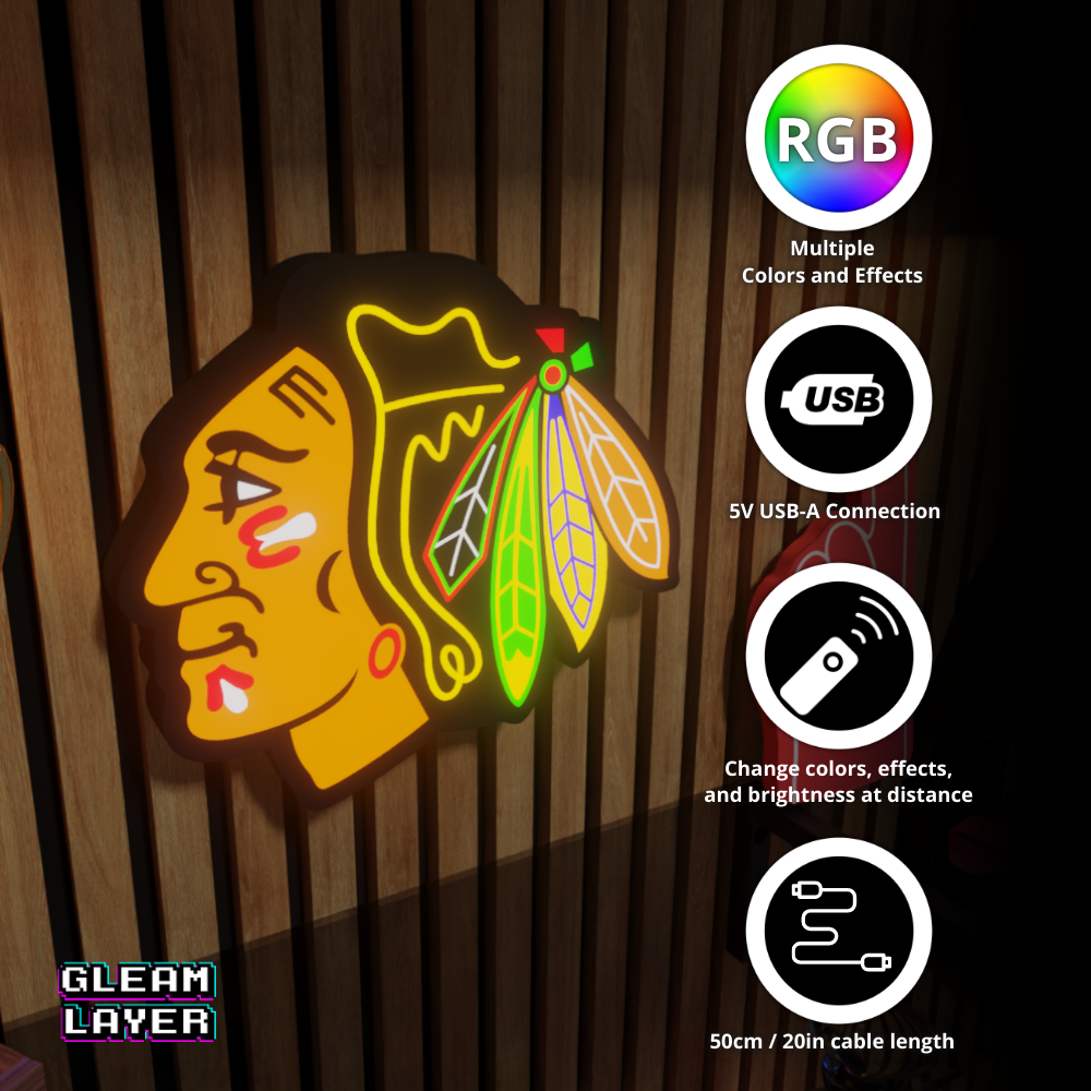 Chicago Blackhawks Led Light Box NHL Sports Bar Light Display Wall Sign