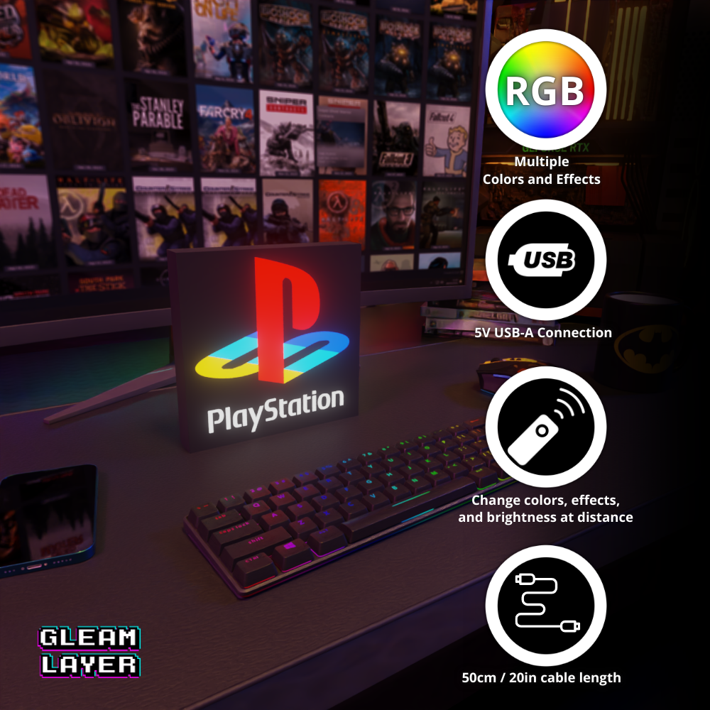 Playstation Retro Black Logo Led Gaming Light Sign