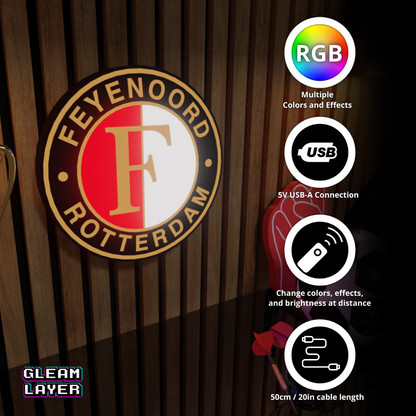 Feyenoord Rotterdam Logo Led RGB Wall Display Light Sign