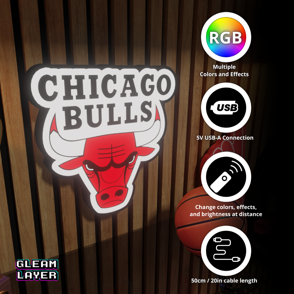 Chicago Bulls Led Light Box NBA Sports Bar Light Display Wall Sign