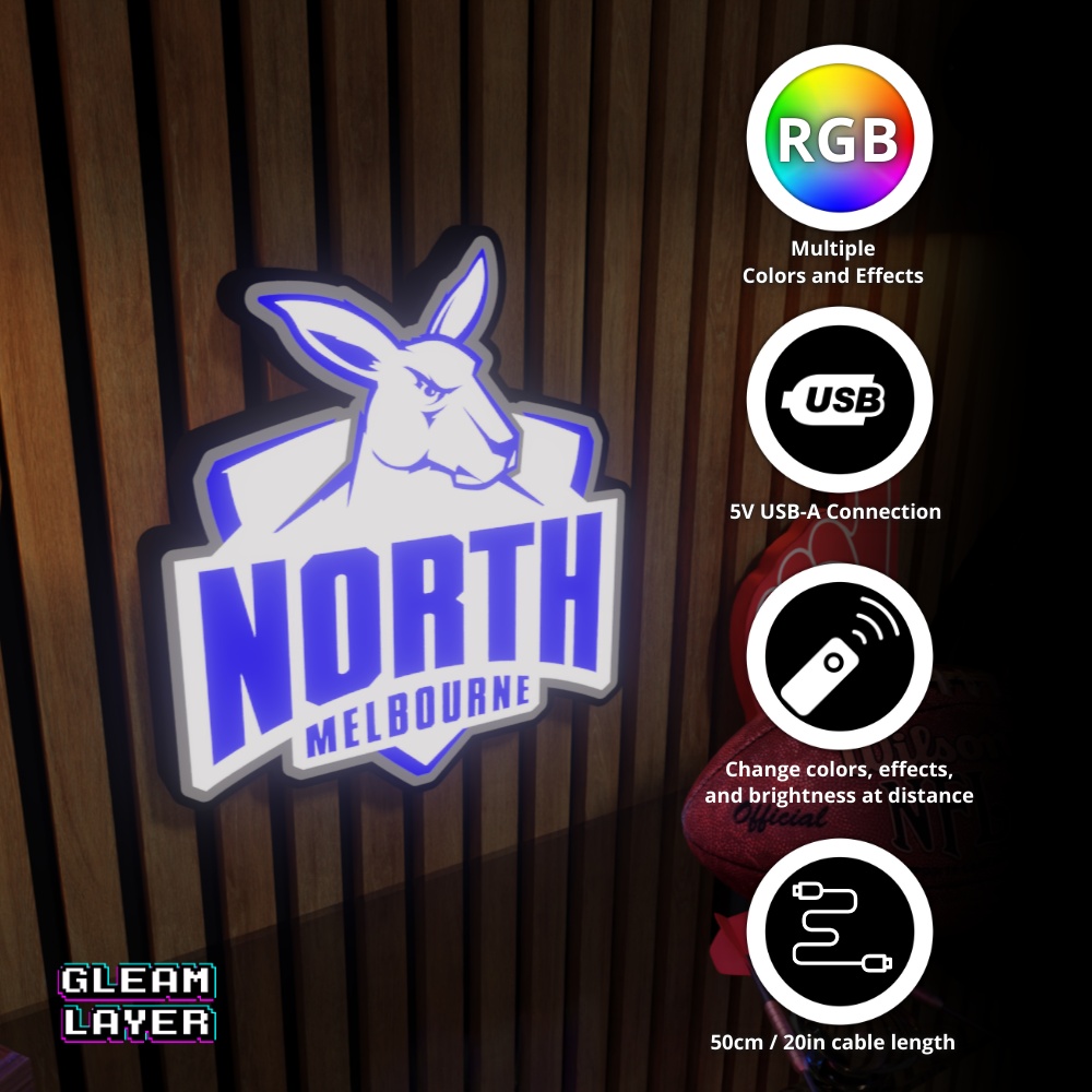 North Melbourne Kangaroos AFL Logo LED RGB Wall Display Light Sign