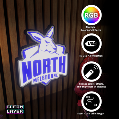 North Melbourne Kangaroos AFL Logo LED RGB Wall Display Light Sign