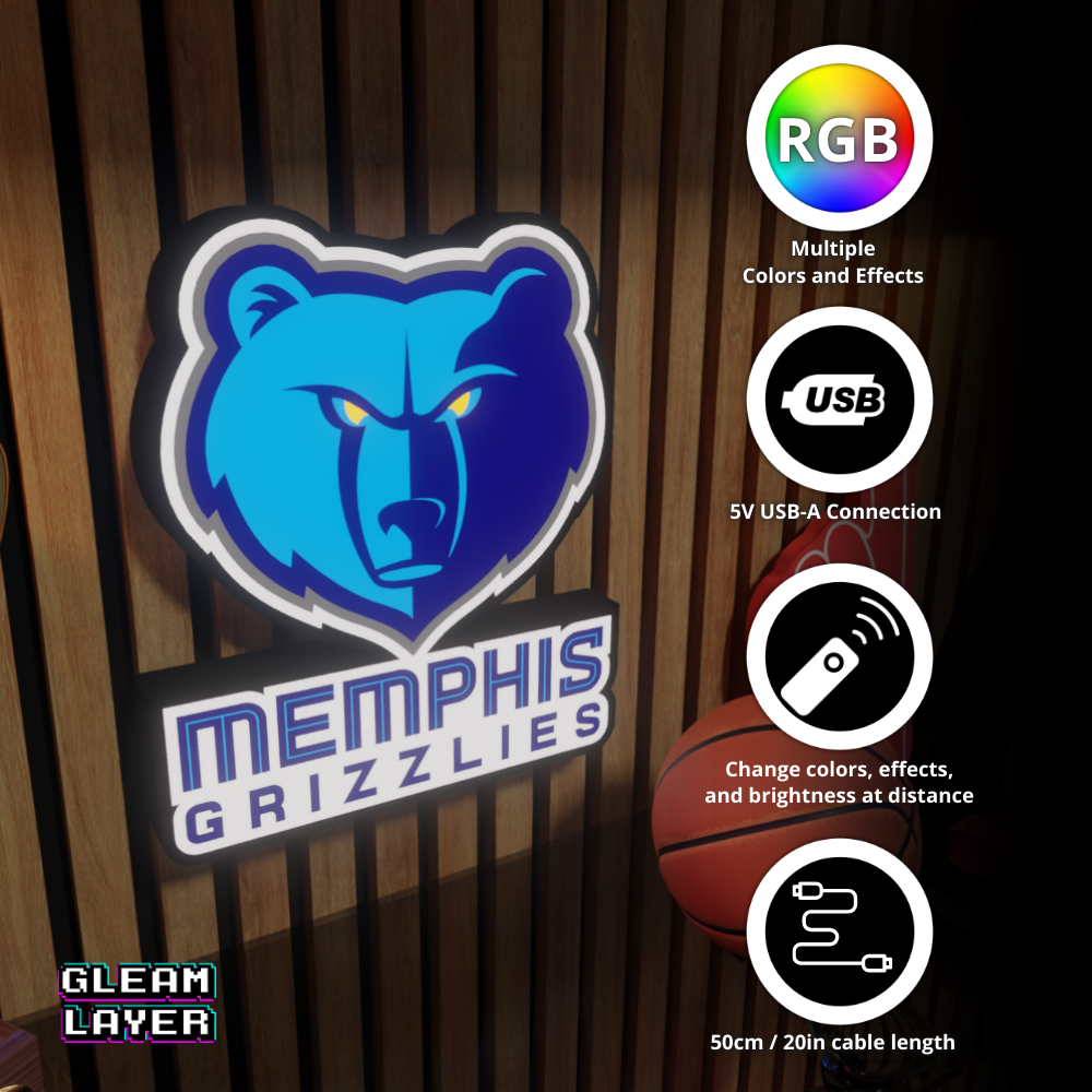 Memphis Grizzlies Led Light Box NBA Sports Bar Light Display Wall Sign