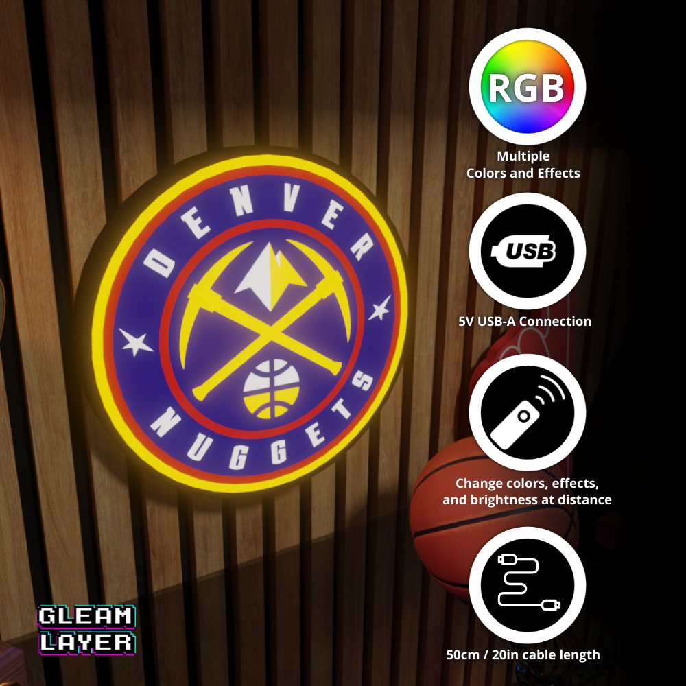 Denver Nuggets  Led Light Box NBA Sports Bar Light Display Wall Sign