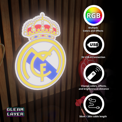 Real Madrid CF Logo Led RGB Wall Display Light Sign