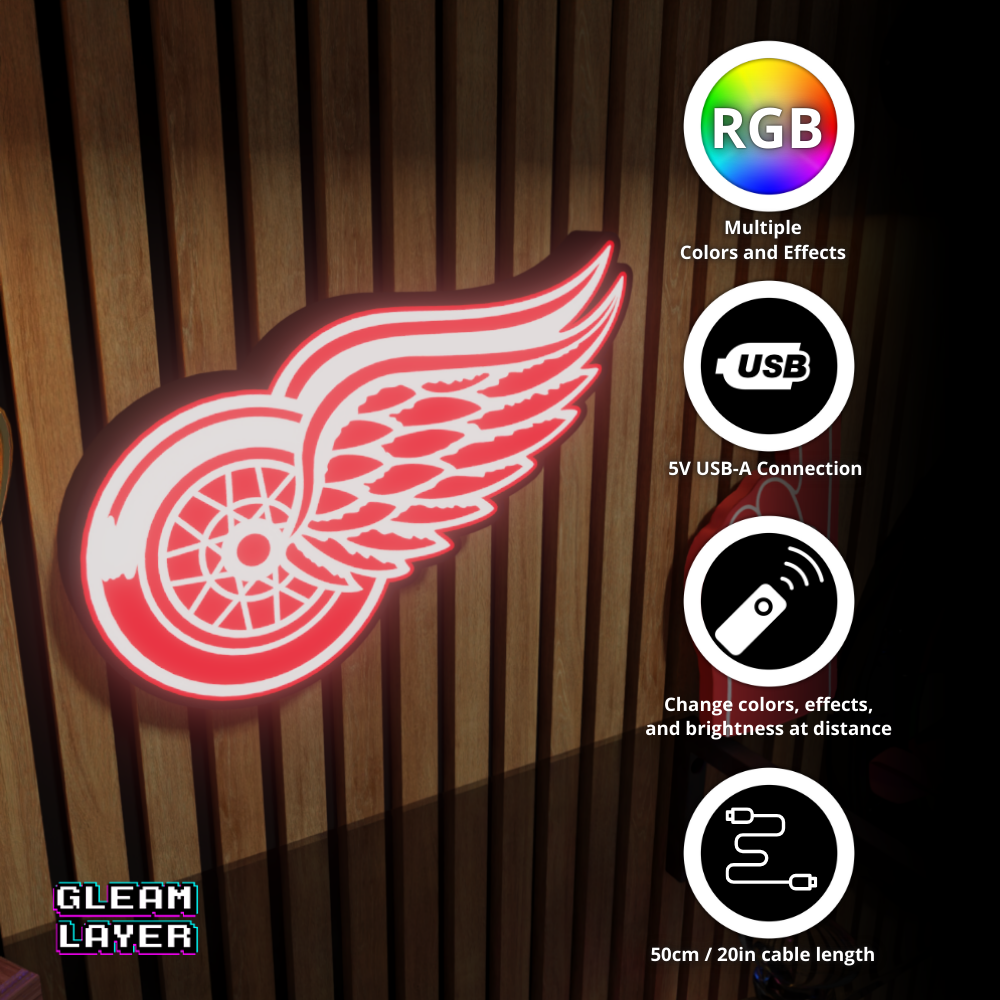 Detroit Red Wings Led Light Box NHL Sports Bar Light Display Wall Sign