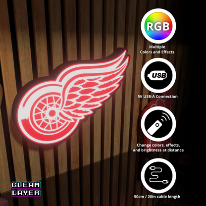 Detroit Red Wings Led Light Box NHL Sports Bar Light Display Wall Sign