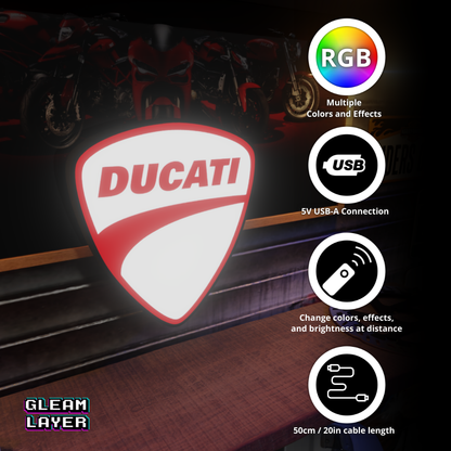 Ducati Motorcycles Logo Led RGB Wall Light Sign