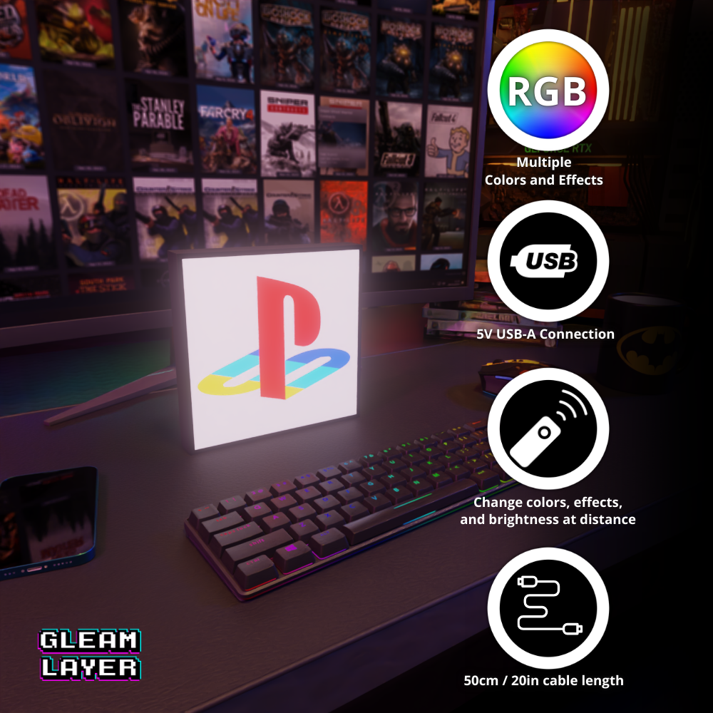 Playstation Retro Black Logo Led Gaming Light Sign