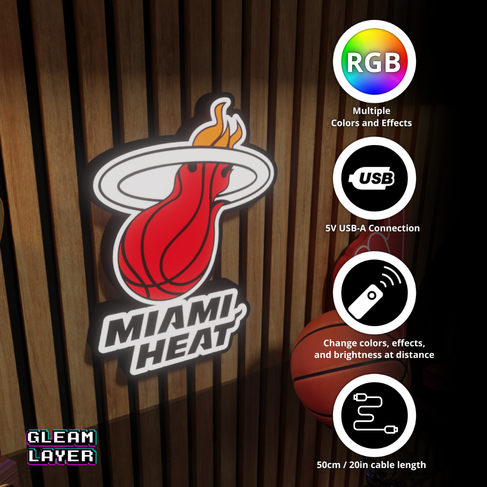Miami Heat Led Light Box NBA Sports Bar Light Display Wall Sign